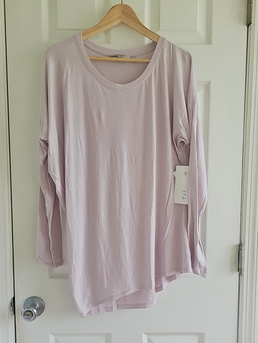 Athleta Threadlight Asymmetrical Long Sleeve Scoop Neck Top in Pale Lilac